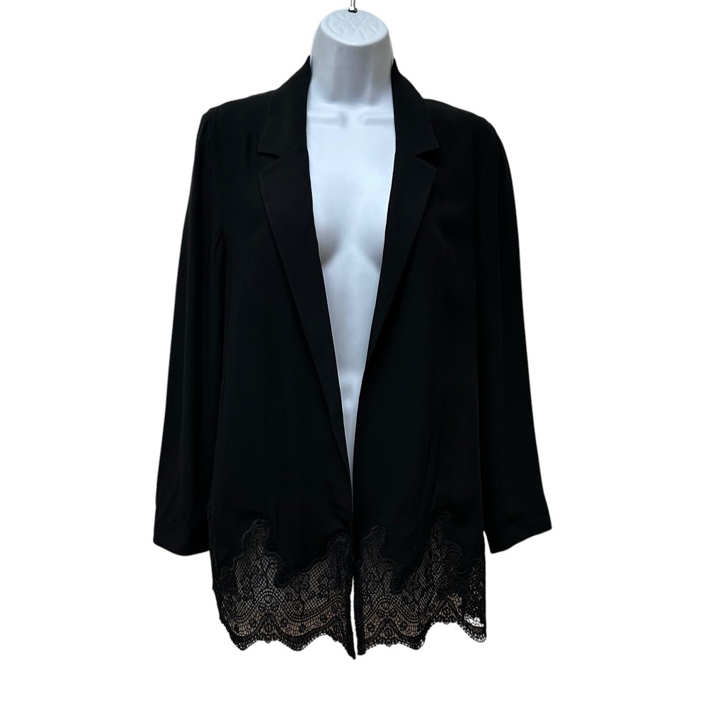 All Saints Black Aleida Lace Blazer Jacket Long Oversized US 4